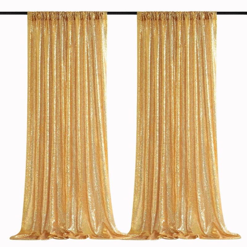 B.Cool B-COOL Gold Sequin Backdrop Curtain 2 Packs 2ftx8ft Gold Curtains for Wedding Party Backdrop Drapes for Birthday Xmas Party Photography Stage Background Decorations - Image 1